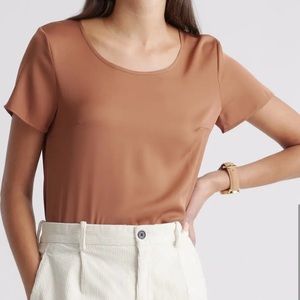 Quince Washable Stretch Silk Tee in Copper Brown